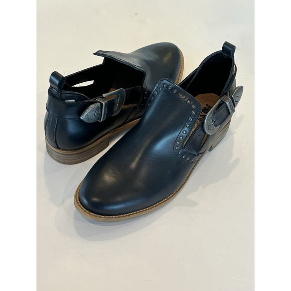 Musse & Cloud Western Ankle Booties Black Leather EU 37 US 6 Buckles NEW Cowgirl - Picture 5 of 11